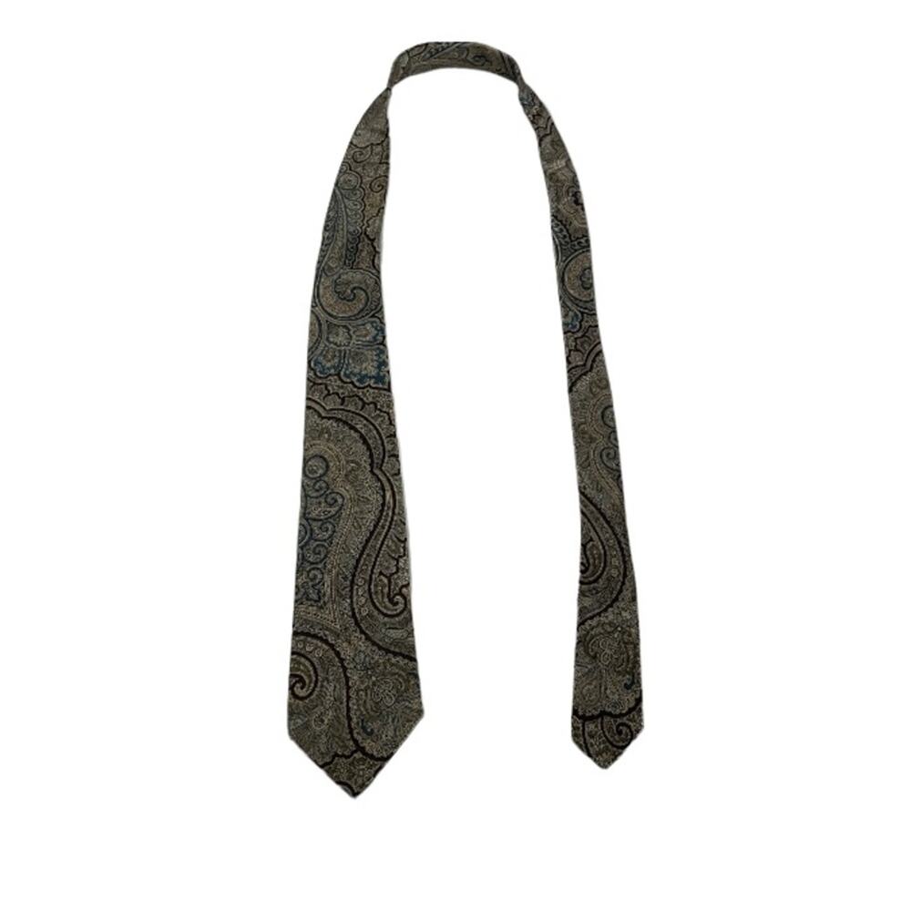Oscar de la Rent Silk Brown, Cream & Blue Paisley Print Tie‎